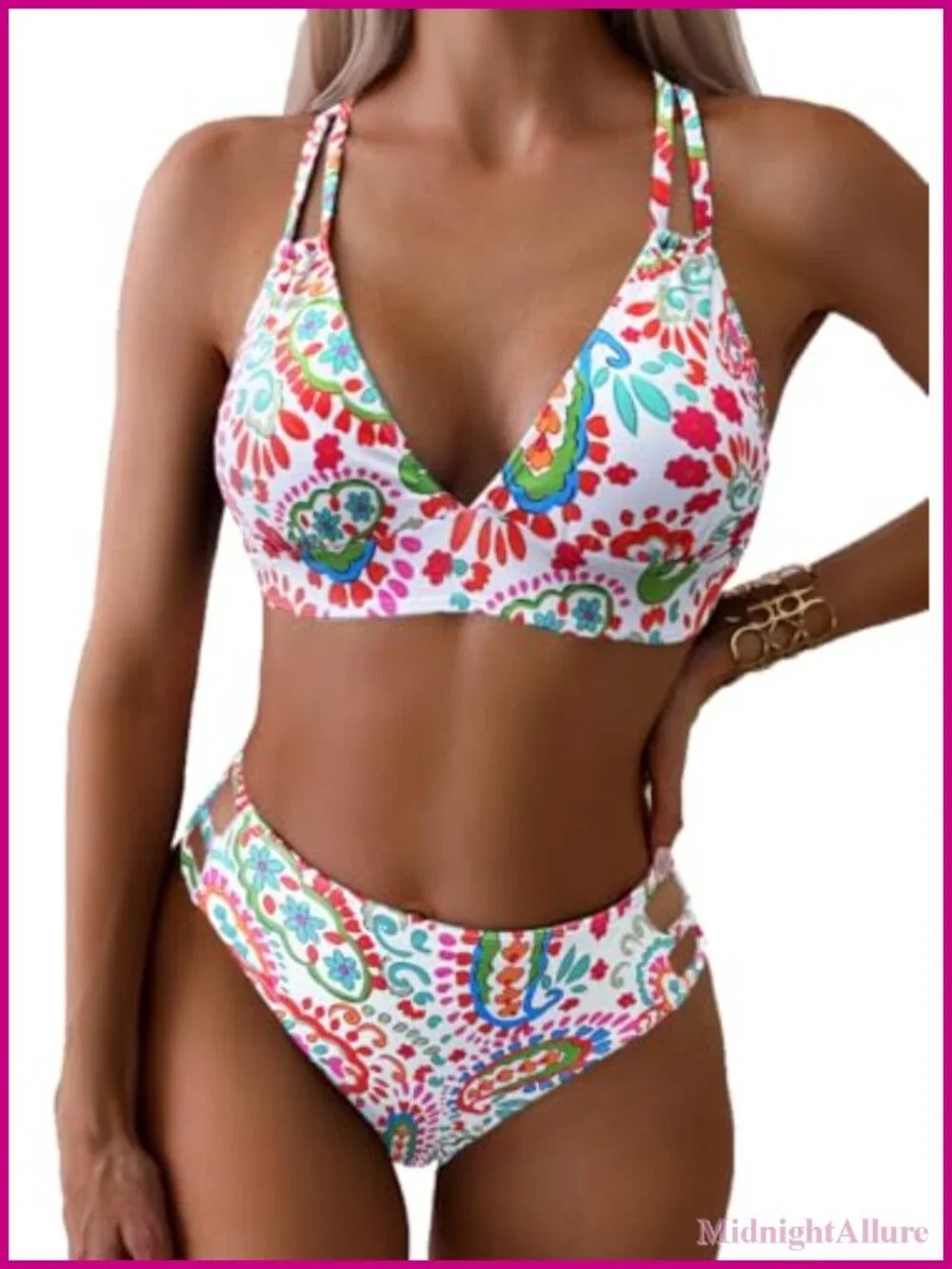 Women's Push Up V Neck Bikini Set Criss Cross Back Two Piece Bathing Suit